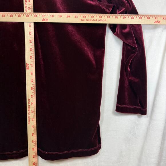 Vintage Honors L Burgundy Velvet‎ Button Down Shirt Y2K Soft Vamp Retro Lounge - Picture 6 of 8